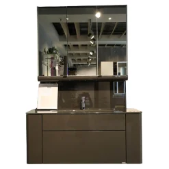 Badkombination Gentis Bad Hinterlackiertes Glas Lack Hochglanz Grau Mit LED Beleuchtung