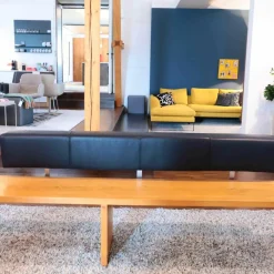 Bank Massivholz Eiche mit Rückenlehne Leder Schwarz