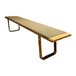 Bank Nox Bezug Stoff Canvas 134 Mittelgrau Korpus Eiche Weiß Geölt Metallkufen Gestell Chrom Glänzend Ohne Tisch Und Stühle