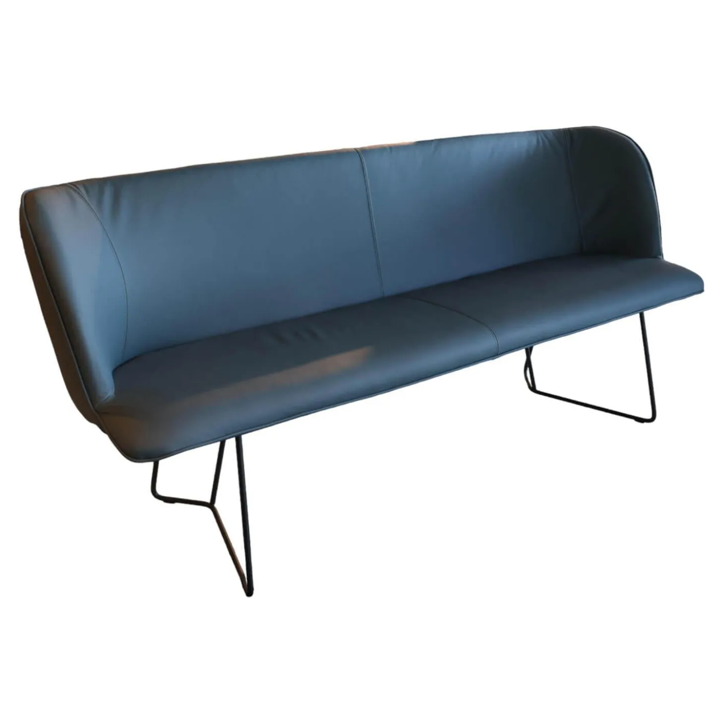 Bank Urbino Bezug Leder Toledo Whale Blau Grau Füße Stahl Pulverbeschichtet Schwarz