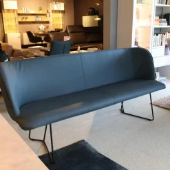 Bank Urbino Bezug Leder Toledo Whale Blau Grau Füße Stahl Pulverbeschichtet Schwarz