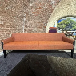 Bank William Innen Stoff Tekla Mandarin F Orange Außen Leder Nappa Stahlblau Schwarz Füße Buche Schwarz