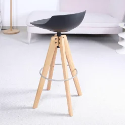 Barhocker Flow Stool Eiche Lackiert Matt Grafitgrau Gestell Eiche Natur