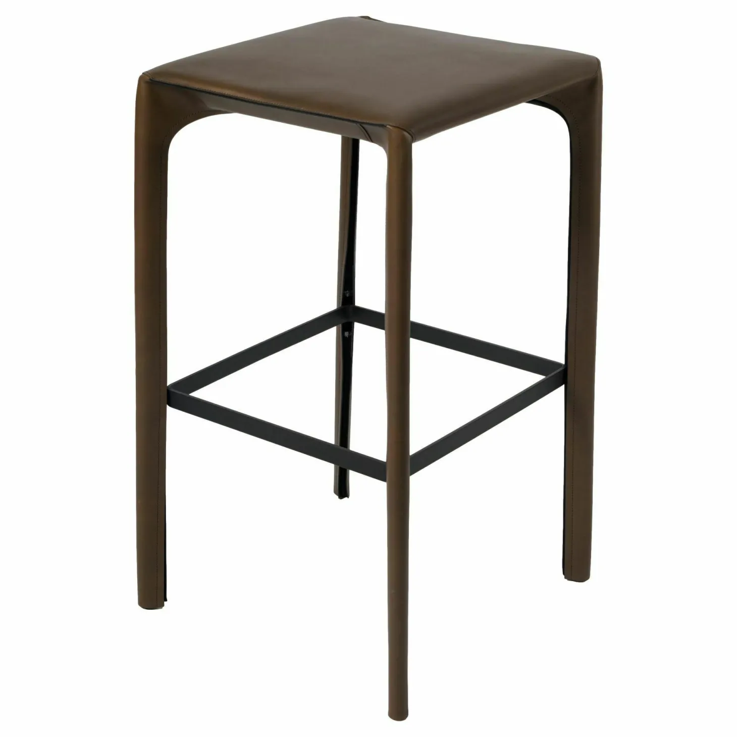 Barhocker Saddle Chair Hoch 1246 Khaki Gestell mit Leder bezogen