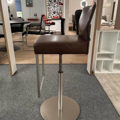 Barhocker Texas Leder Hell Braun Fuß Edelstahl Silber