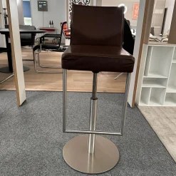 Barhocker Texas Leder Hell Braun Fuß Edelstahl Silber