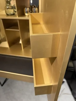 Barschrank 3900 C Lack Gold Gebürstet Gestell Schwarz Rückwand Spiegel Inklusive LED Beleuchtung