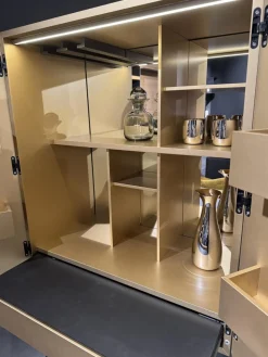 Barschrank 3900 C Lack Gold Gebürstet Gestell Schwarz Rückwand Spiegel Inklusive LED Beleuchtung