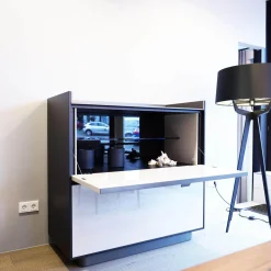 Barschrank Highboard Darren Farbe Sand Struktur Aschefurnier Korpus Aluminium Farbe Malz