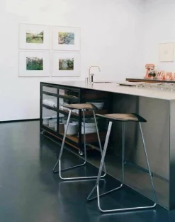 Barstuhl Triton Sitz Kernleder Schwarz Gestell Chrom