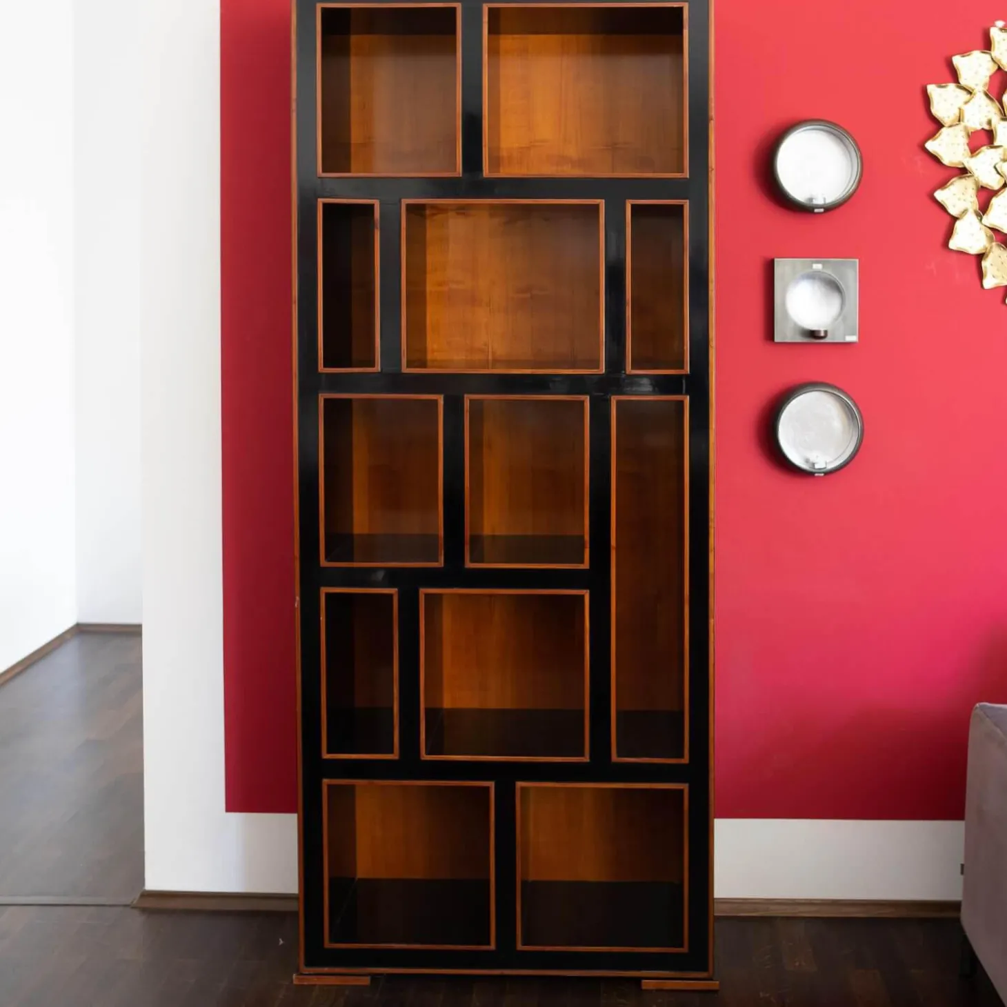 Bücherregal Leonardo Kirsche Schwarz Lackiert Kanten Kirsche Hell