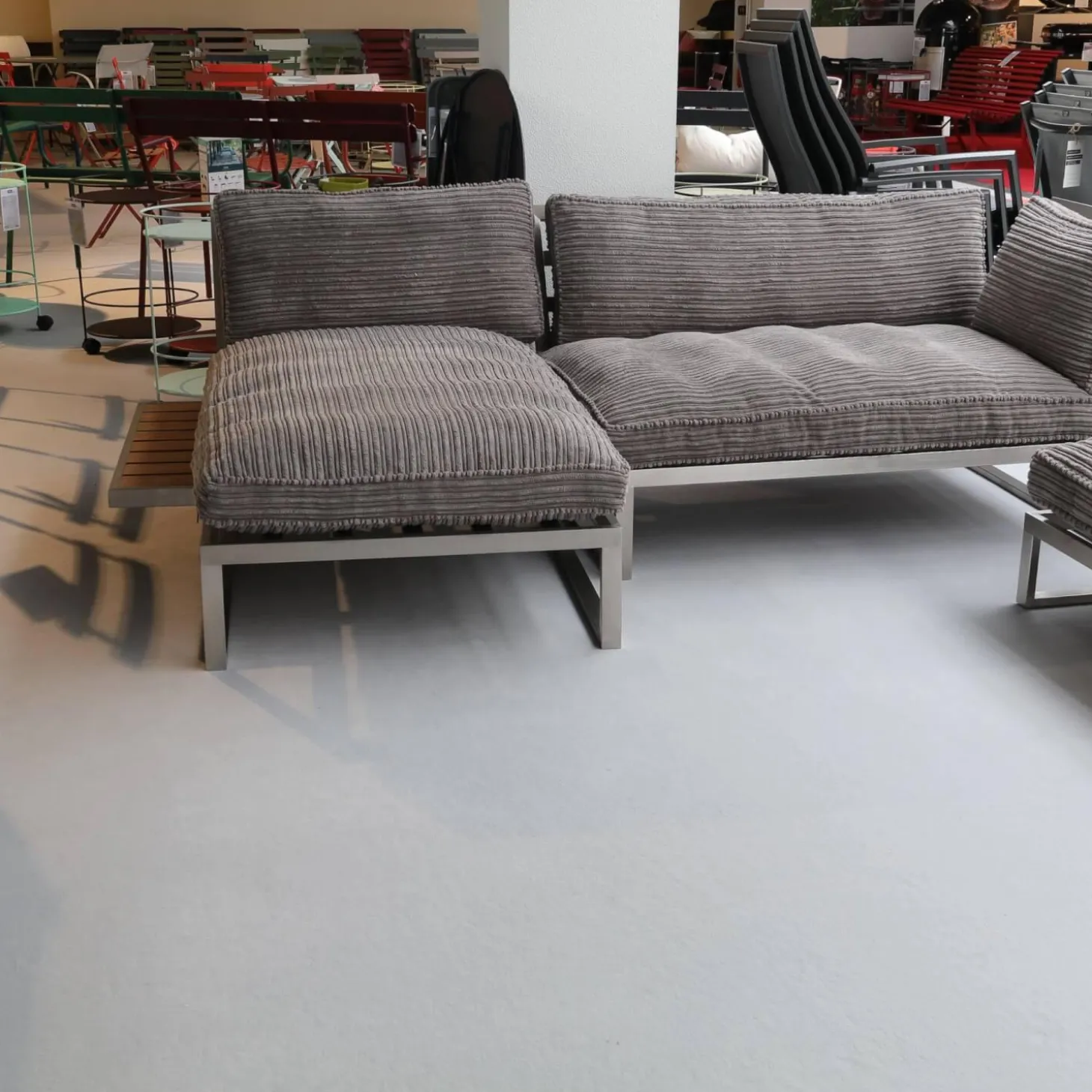 Becker Outdoor Lounge Gruppe Und Bank Bezug Cord Grau Gestell Edelstahl Handgebürstet