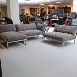 Becker Outdoor Lounge Gruppe Und Bank Bezug Cord Grau Gestell Edelstahl Handgebürstet