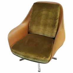 Beistellsessel Sveva Stoff Eldorado 1559 Olivgrün Außen Braun Gestell Champagner