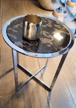 Beistelltisch 1350 II Charme Platte Stein Leopard Grau Unterbau Hochglanz Chrom