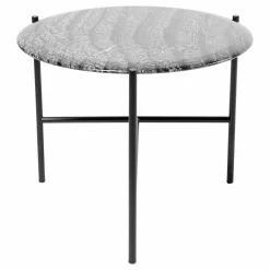 Beistelltisch Adrian 50R Platte Marmor Kenya MR2 Gestell Schwarz Matt Lackiert