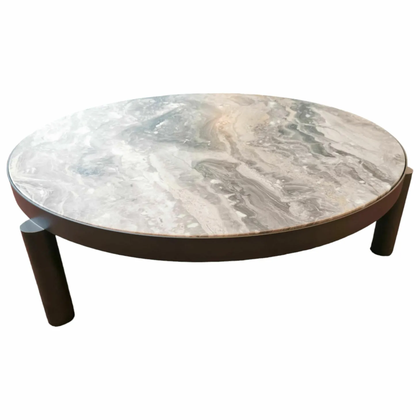 Beistelltisch Atene Groß Platte Marmor Arabescato Matt Finish Metall Dunkelgrau Gebürstet