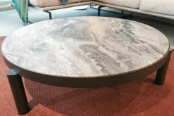 Beistelltisch Atene Groß Platte Marmor Arabescato Matt Finish Metall Dunkelgrau Gebürstet