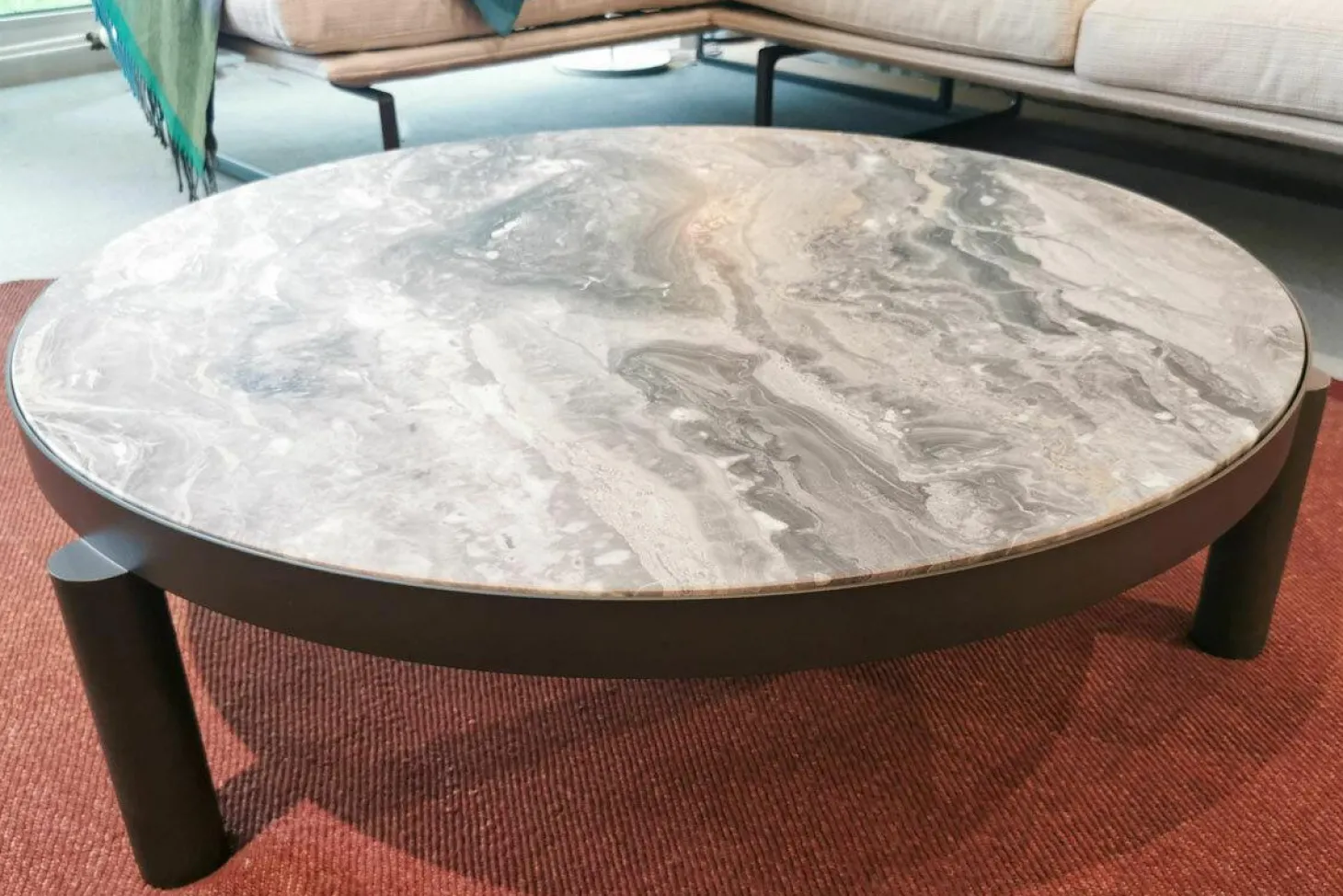 Beistelltisch Atene Groß Platte Marmor Arabescato Matt Finish Metall Dunkelgrau Gebürstet