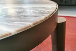 Beistelltisch Atene Klein Platte Marmor Arabescato Matt Metall Dunkelgrau Gebürstet