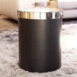 Beistelltisch Bailly Platte Aus Zebrino Marmor Oberseite Hellgold Umrandet