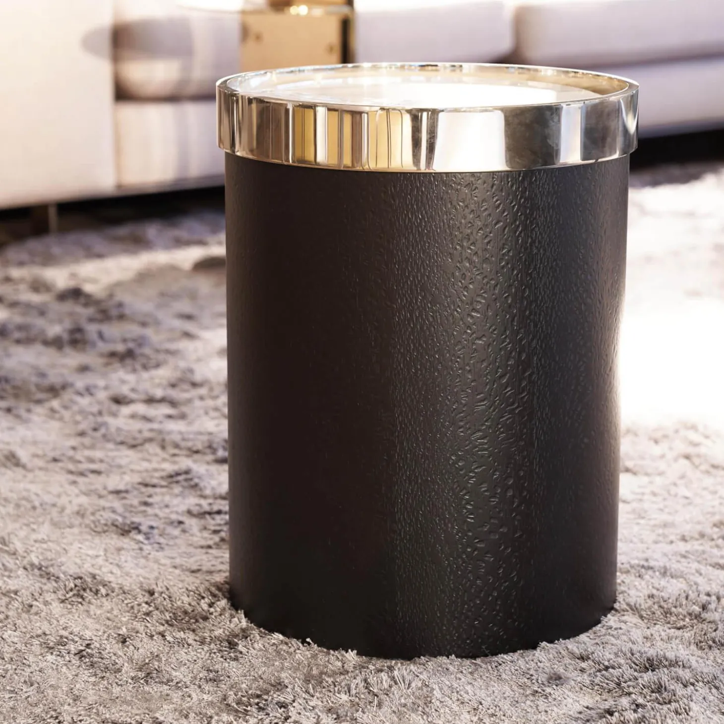 Beistelltisch Bailly Platte Aus Zebrino Marmor Oberseite Hellgold Umrandet