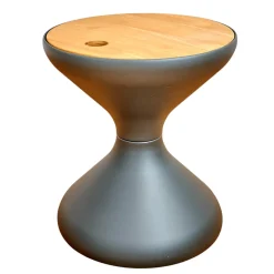 Beistelltisch Bells Teakplatte Gestell Aluminium Meteor Schwarz Pulverbeschichtet Mit Ice Bucket