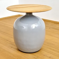 Beistelltisch Blow Low Platte Teak Gestell Keramik Glasiert Smoke Grau