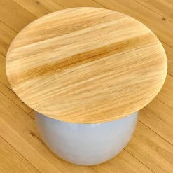 Beistelltisch Blow Low Platte Teak Gestell Keramik Glasiert Smoke Grau