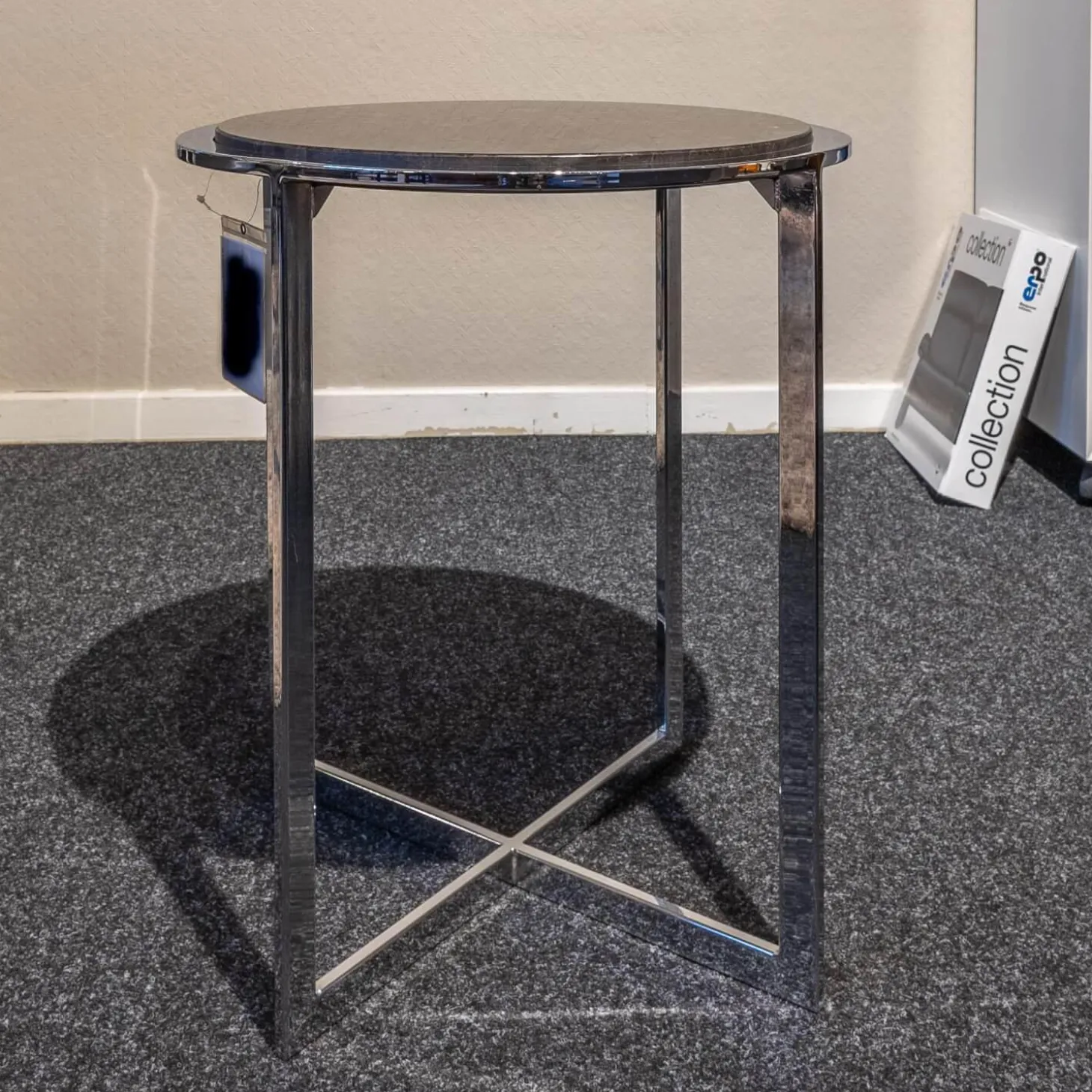 Beistelltisch B-Tisch Charme Stein Braun Antico Gestell Chrom Poliert