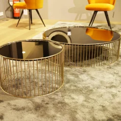 Beistelltisch Caulfield 100x28 Gold Glasplatte Gold Metallgestell Glänzendes Hellgold