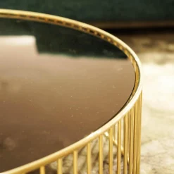 Beistelltisch Caulfield 100x28 Gold Glasplatte Gold Metallgestell Glänzendes Hellgold