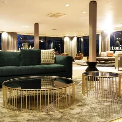 Beistelltisch Caulfield 100x28 Gold Glasplatte Gold Metallgestell Glänzendes Hellgold