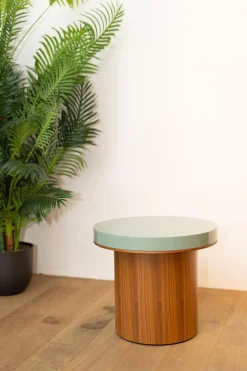 Beistelltisch Dress Up Platte Lack Salvia Blau Gestell Nussbaum