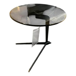 Beistelltisch Fabia Platte Rauchglas Schwarz Gestell Stahl Schwarz Lackiert
