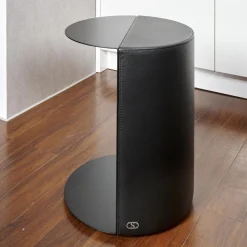 Beistelltisch Hoch 61 Bezug Leder 28 Living 11 Black Gestell Stahl Schwarz Beschichtet