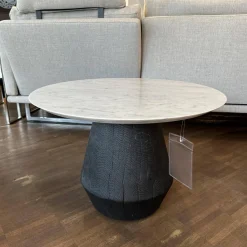 Beistelltisch Ivy Platte Naturstein Weiß Poliert Massivholzkegel Brandeiche Schwarz Geölt