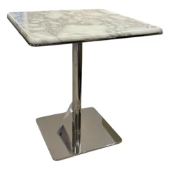 Beistelltisch Kyle Platte Marmor Calacatta Weiß Grau Gestell Metall Glänzend Chrom