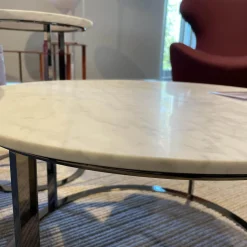 Beistelltisch Mera Durchmesser 60cm Marmor Weiß Gestell Schwarz Verchromt