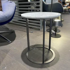 Beistelltisch Mera Tavolino Durchmesser 39cm Platte Mamor Weiß Gestell Nickel Bronzefarben Lackiert