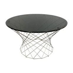 Beistelltisch Oota 156 T5 Platte Glas Schwarz Getönt Gestell Edelstahl Poliert