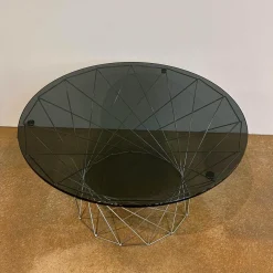 Beistelltisch Oota 156 T5 Platte Glas Schwarz Getönt Gestell Edelstahl Poliert