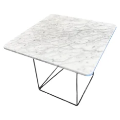 Beistelltisch Pilotis T 7750 Tischplatte S02 Marmor Arabescato Corchia Weiß Grau Geschliffen Gestell Metall Chrom