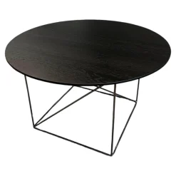 Beistelltisch Pilotis T 7706 Tischplatte Eiche Massiv Dunkel Lackiert Schwarz Gestell Metall Schwarzchrom