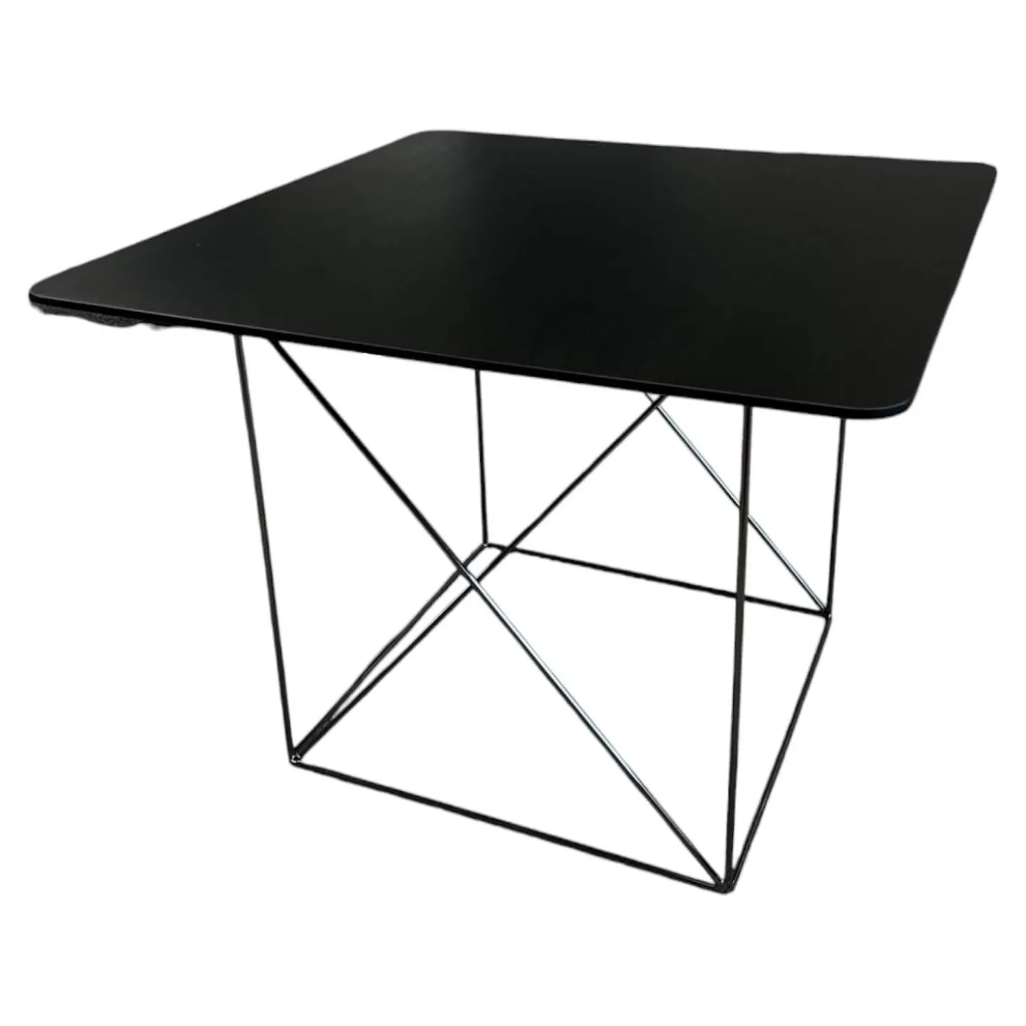 Beistelltisch Pilotis T 7760 Tischplatte Massivholz Eiche Schwarz Dunkel Lackiert Metallgestell Schwarzchrom