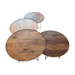 Beistelltisch Set Sichel Platten Nussbaum Astig Natur Geölt Gestell Rundstahl Schwarz Pulverbeschichtet