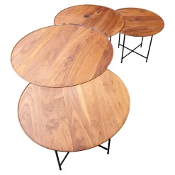 Beistelltisch Sichel Massiv Nussbaum Geölt Platten Mit Profilkante Eisengestell Dunkel Schwarz