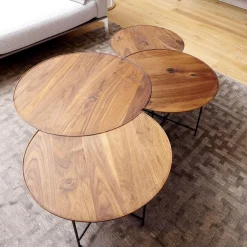 Beistelltisch Sichel Massiv Nussbaum Geölt Platten Mit Profilkante Eisengestell Dunkel Schwarz