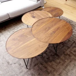 Beistelltisch Sichel Massiv Nussbaum Geölt Platten Mit Profilkante Eisengestell Dunkel Schwarz