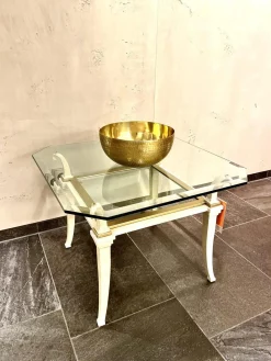 Beistelltisch Sydra Platte Kristallglas Facettenschliff Gestell Eisen Vanille Weiß